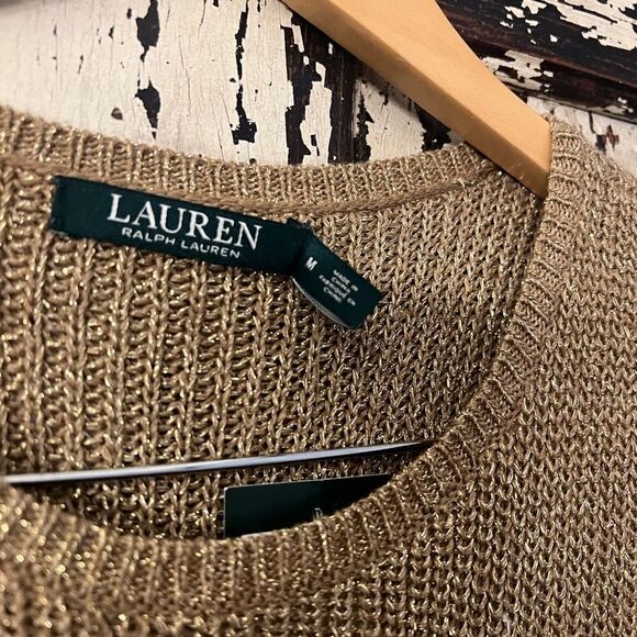 Lauren Ralph Lauren Women Sleeveless Knit Tunic Sweater Metallic Gold Size NWT M - Picture 3 of 11